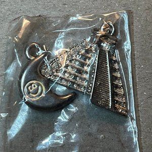 Set of two Cozumel silver charms - Pyramid and Crescent Moon